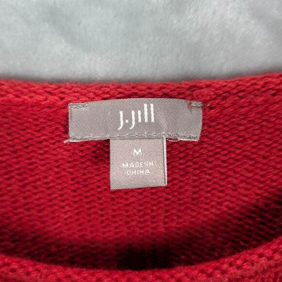 J.Jill Sweater Womens Medium Red Deer Holiday Cotton Yak Fiber Wool Christmas - Picture 6 of 11